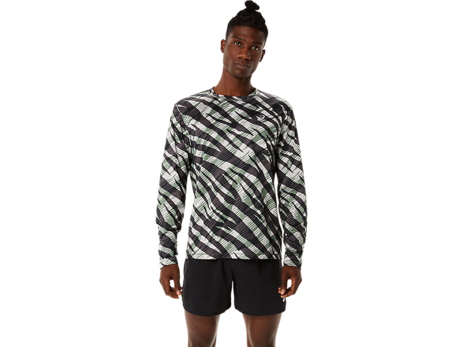 Asics WILD CAMO LONG SLEEVED TOP Lichen Green-Performance Black